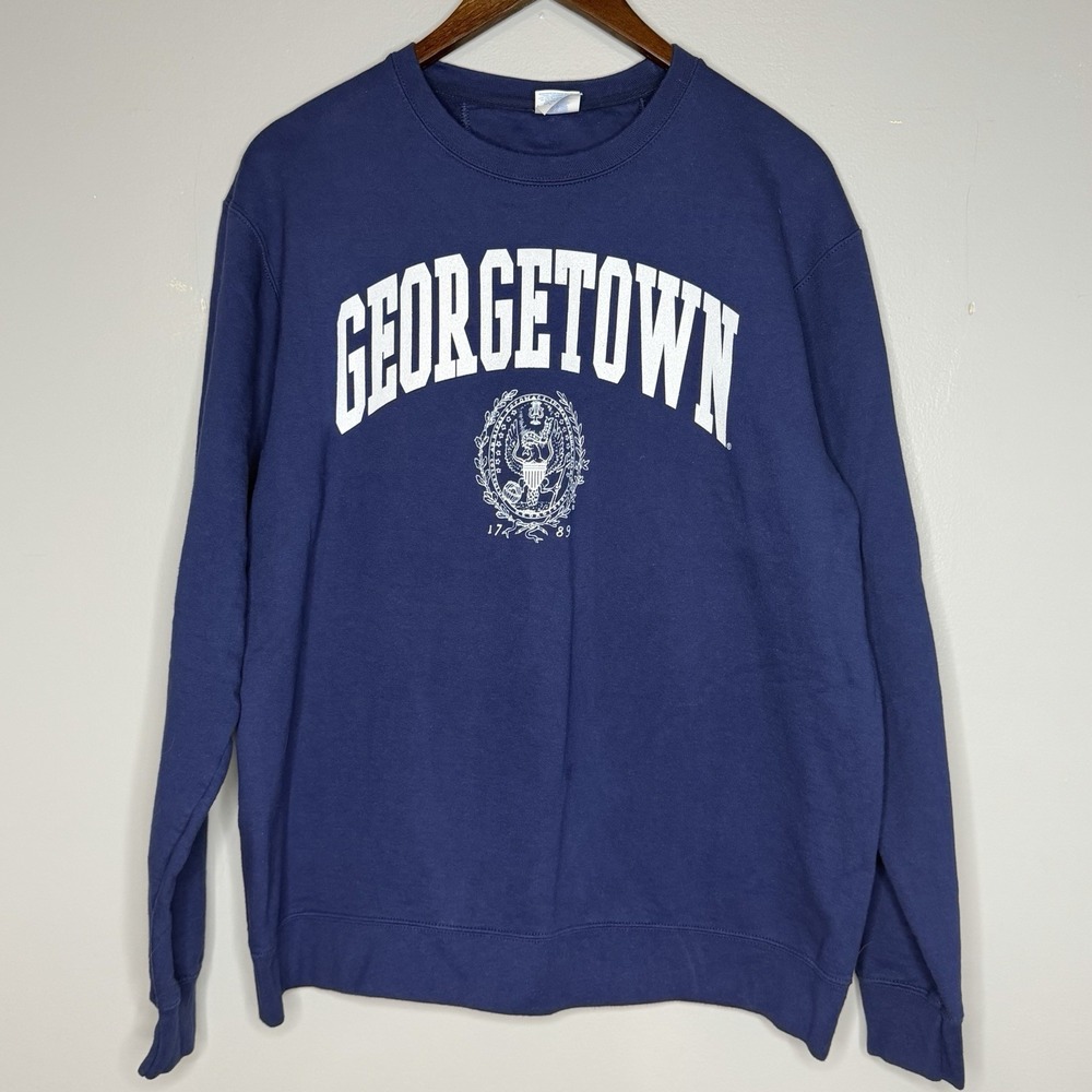 Georgetown Hoyas Sweatshirt Mens L Navy Crewneck University College Logo 1789